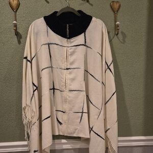 DKNY Black and Cream Women's Poncho